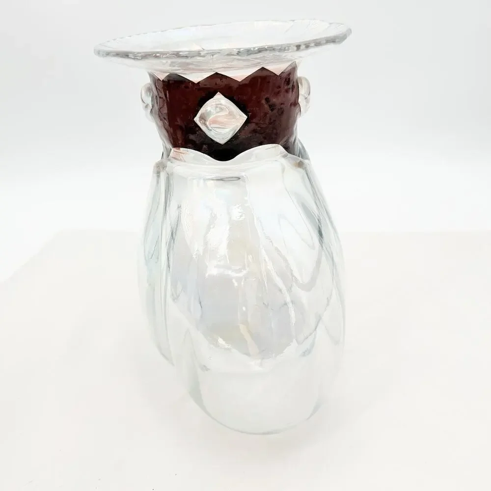 Silvestri Mouth Blown Iridescent Glass Vase with Copper Tone Collar 11.5